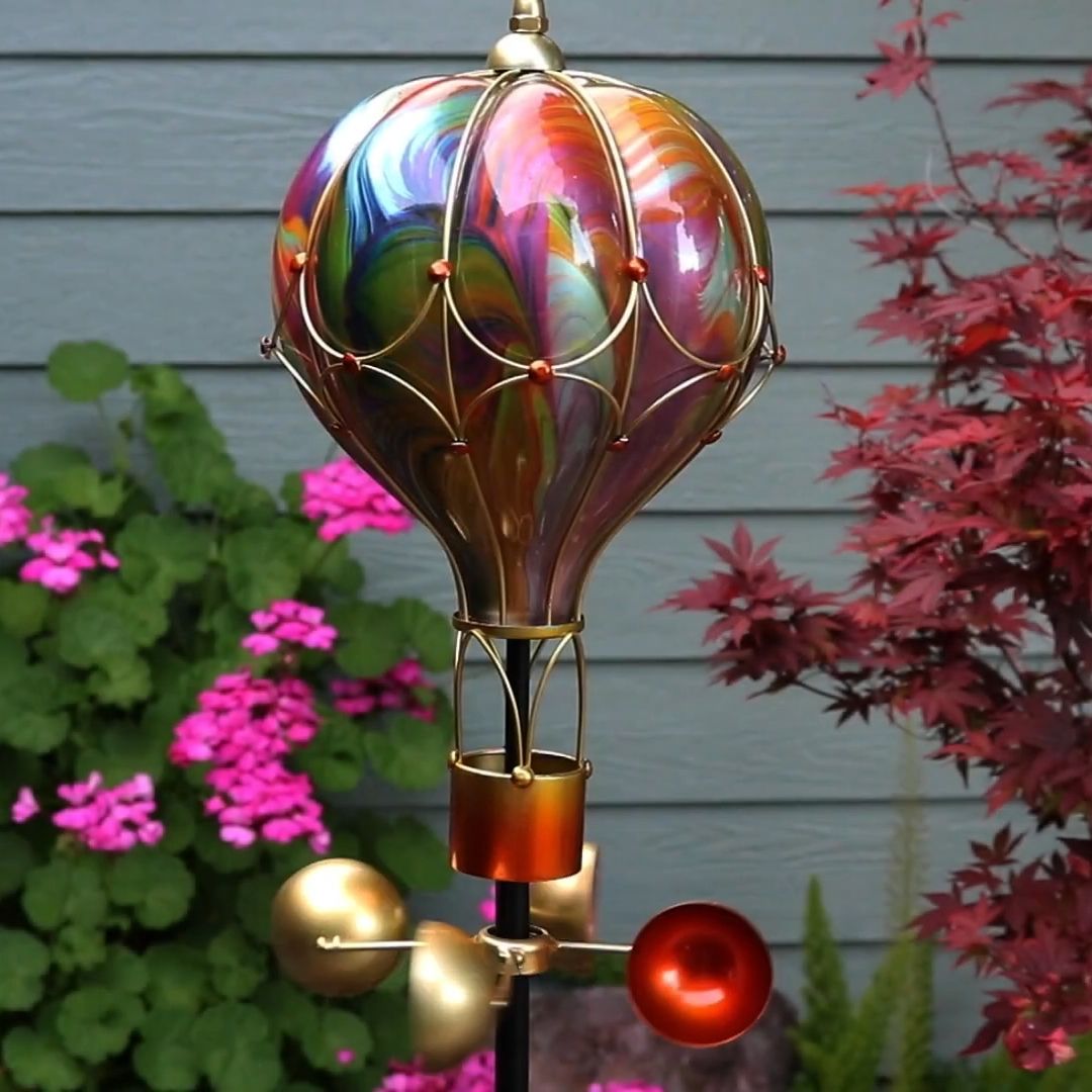 Hot Air Balloon Solar Spinning Garden Stake