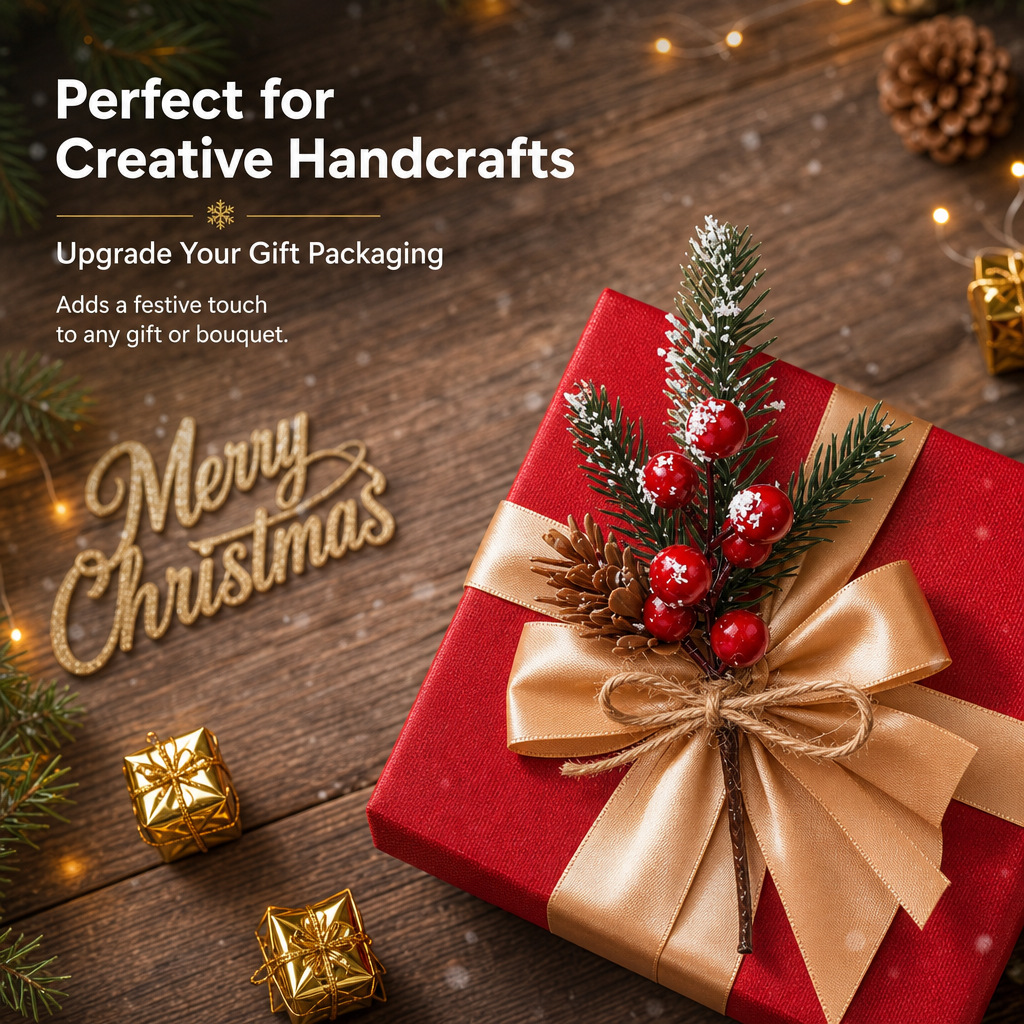 🎄Christmas Red Berry & Evergreen Picks – Add a Warm Holiday Glow ✨