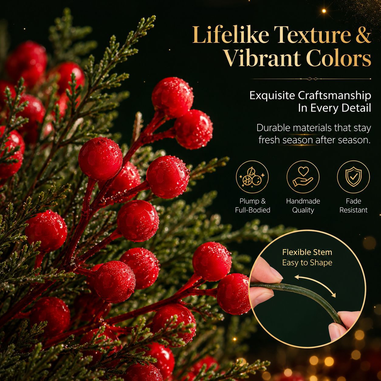 🎄Christmas Red Berry & Evergreen Picks – Add a Warm Holiday Glow ✨