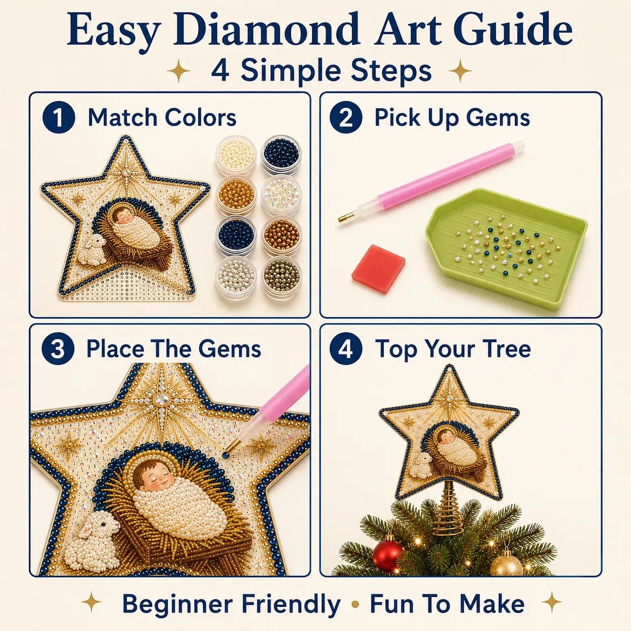 🔥LAST DAY 69% OFF - ⭐ Handcrafted  Pearl Diamond Art Tree Topper Kit
