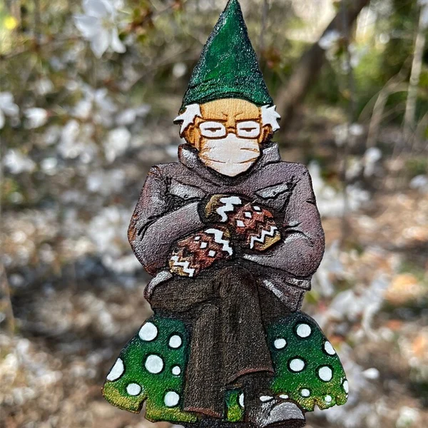 Bern in a fern - Grumpy Bernie Garden Gnome Plant Stake