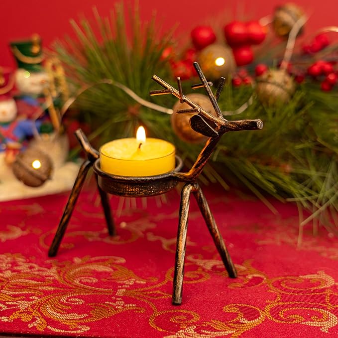 Handmade Metal Reindeer Tea Light Candle Holder | Christmas Decor | Thanksgiving Decor