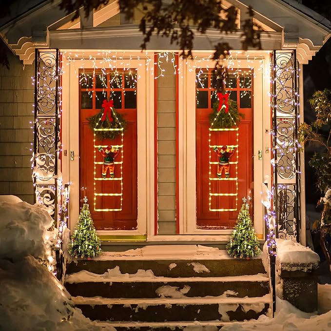 Christmas Decorations LED Ladder Lights with Climbing Santa Claus