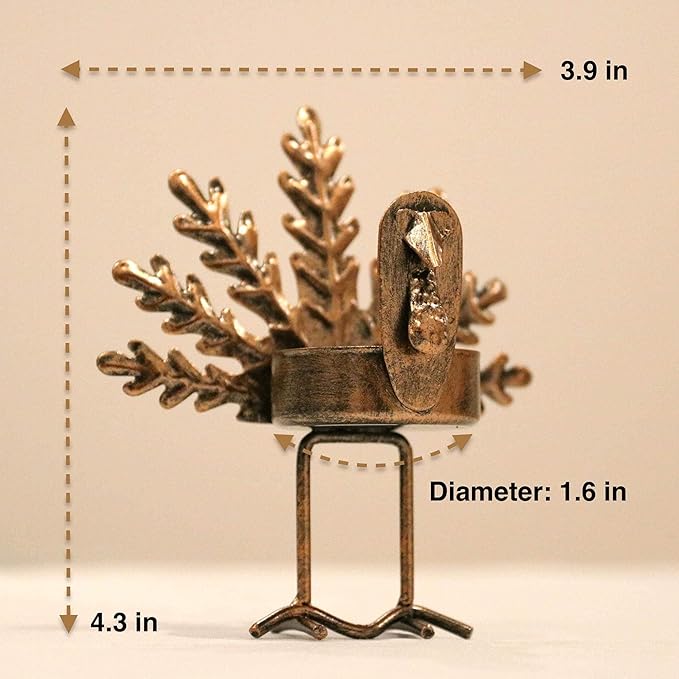 Handmade Metal Turkey Tea Light Candle Holder | Thanksgiving Decor