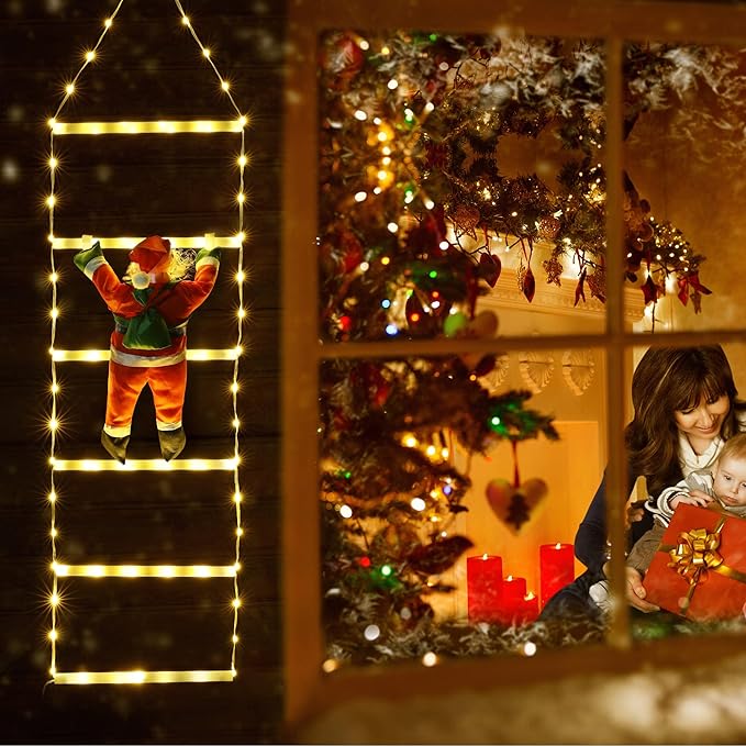 Christmas Decorations LED Ladder Lights with Climbing Santa Claus