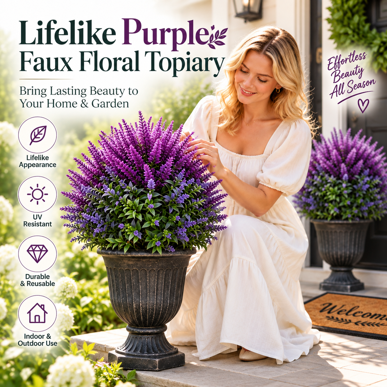 🏆Last Day 50% OFF💜🍀Lifelike Purple Faux Floral Topiary