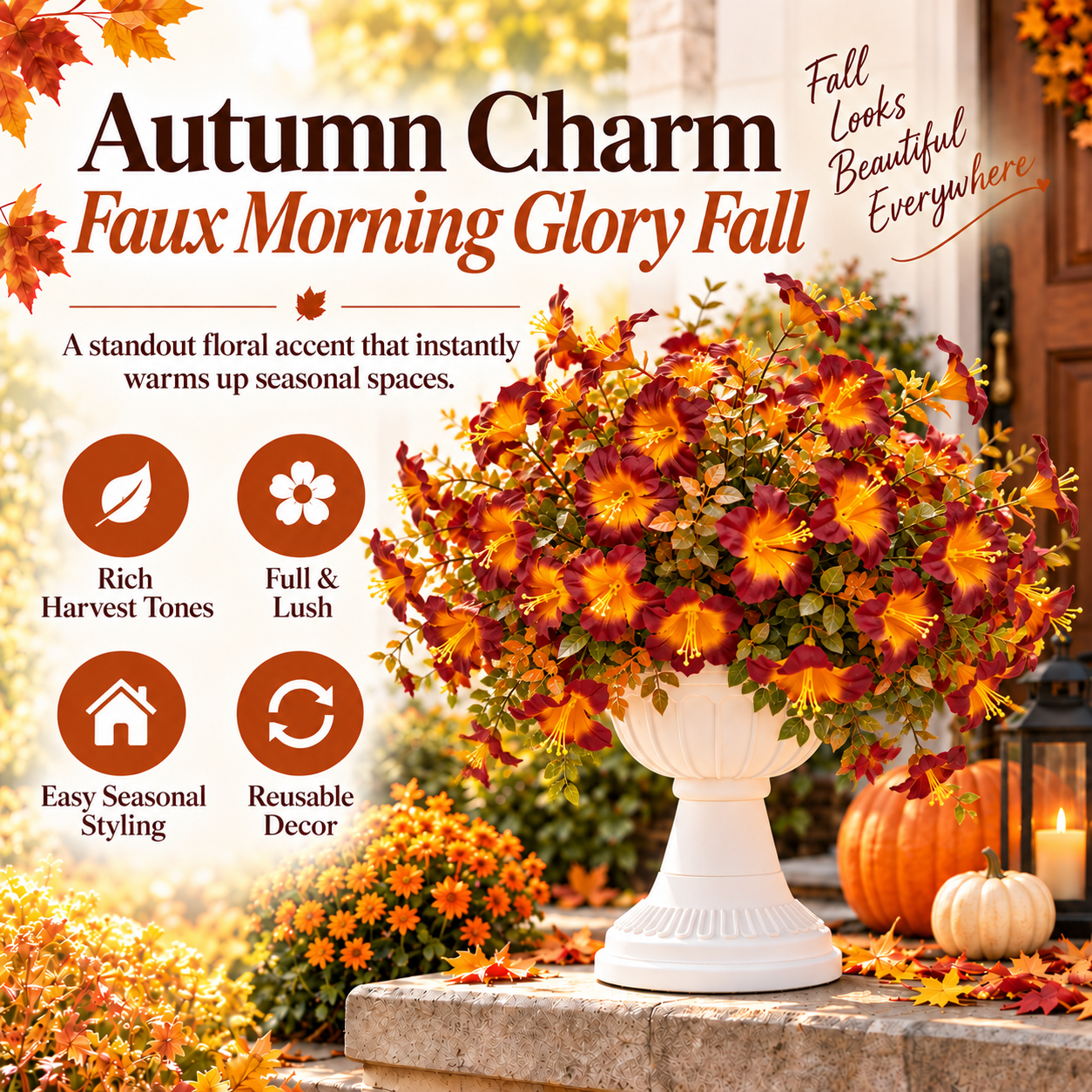 🔥Last Day 50% OFF🍂🍁Autumn Charm Faux Morning Glory Fall