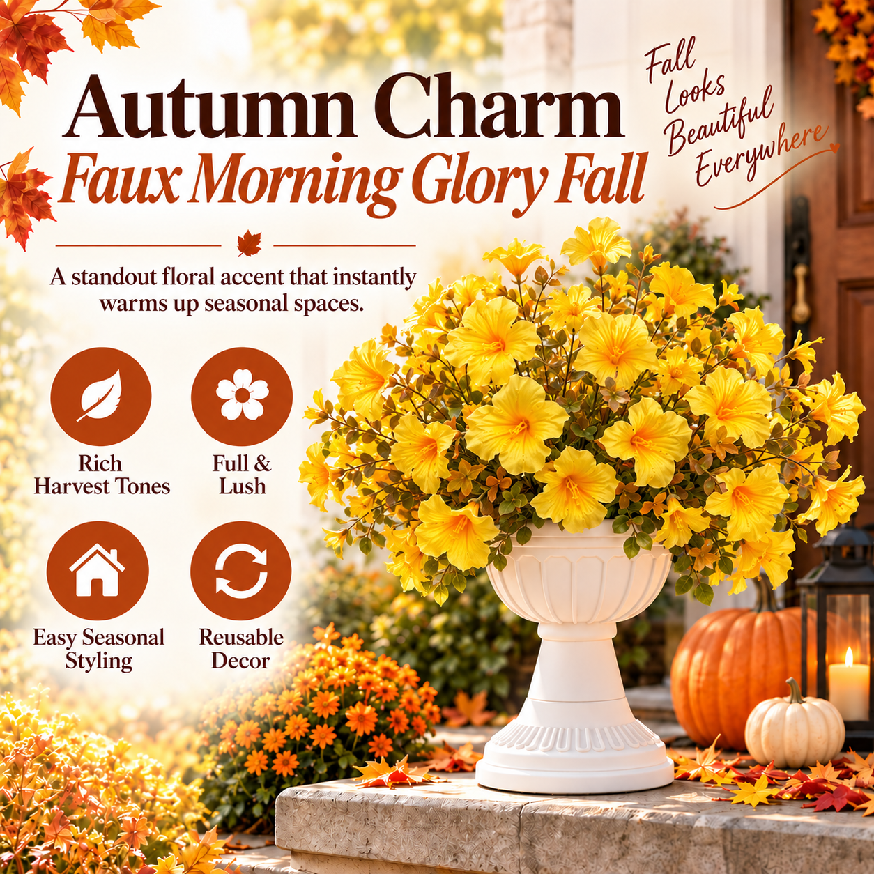 🔥Last Day 50% OFF🍂🍁Autumn Charm Faux Morning Glory Fall