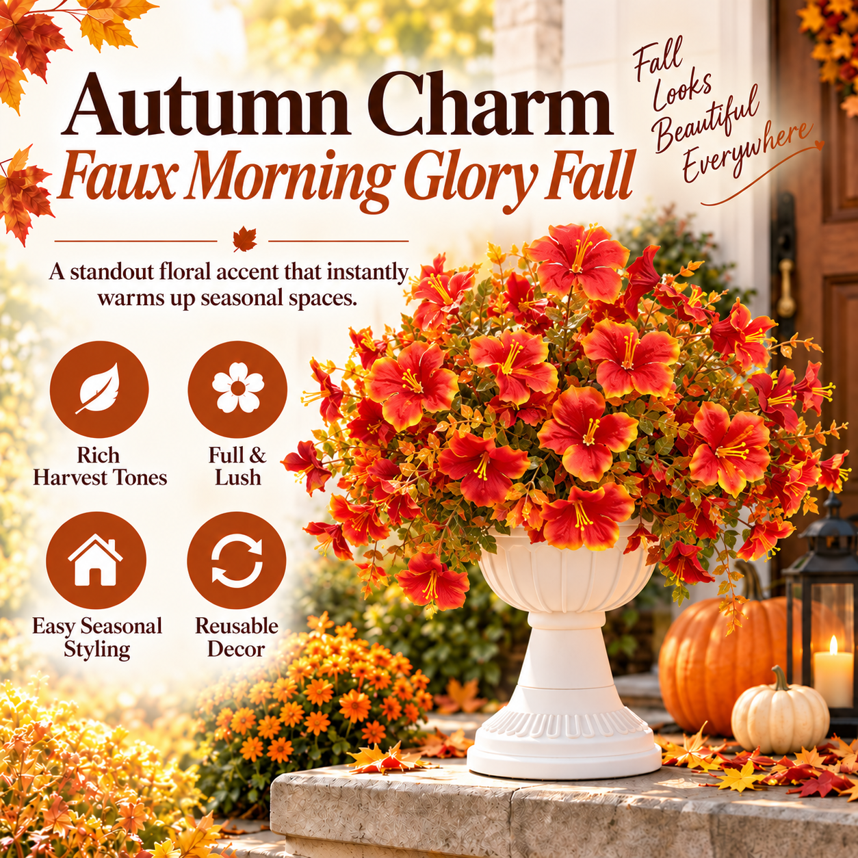 🔥Last Day 50% OFF🍂🍁Autumn Charm Faux Morning Glory Fall
