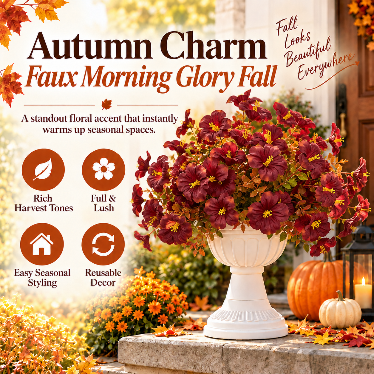 🔥Last Day 50% OFF🍂🍁Autumn Charm Faux Morning Glory Fall