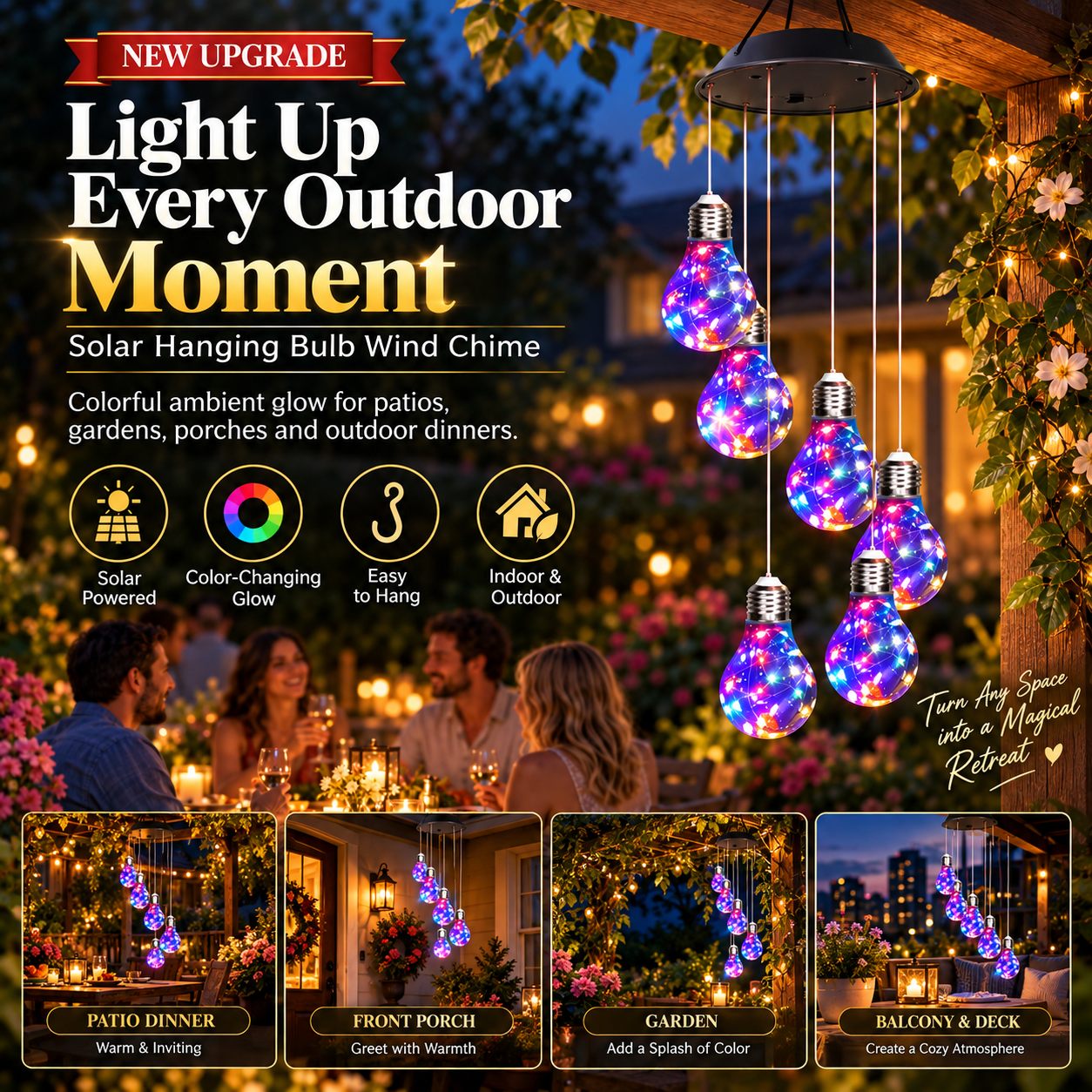 🔥Colorful LED Solar-Powered Light Wind Chimes
