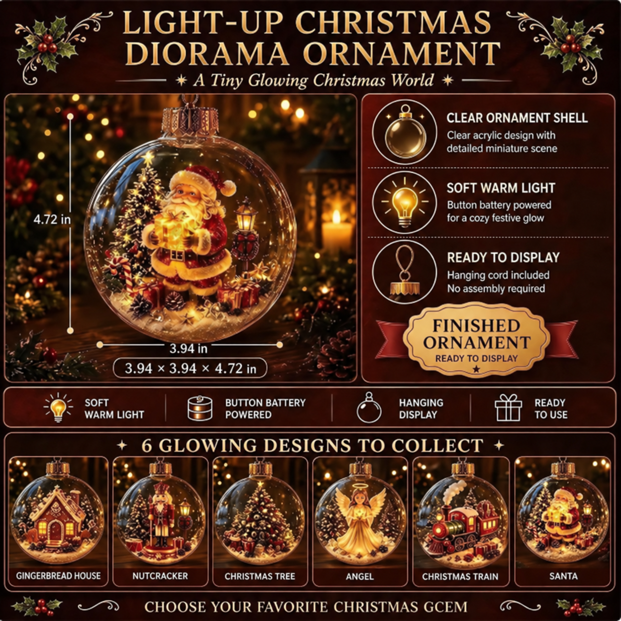 🎄Glowing Christmas Diorama Ornament – A Tiny Winter World in the Palm of Your Hand👼