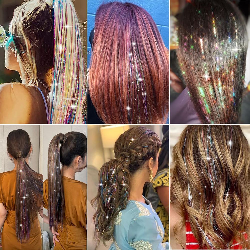 19.7 Inch Clip In Hair Fairy Tinsel Kit Clips Clip On Glitter Hair Tinsel Extensions 9 Colors