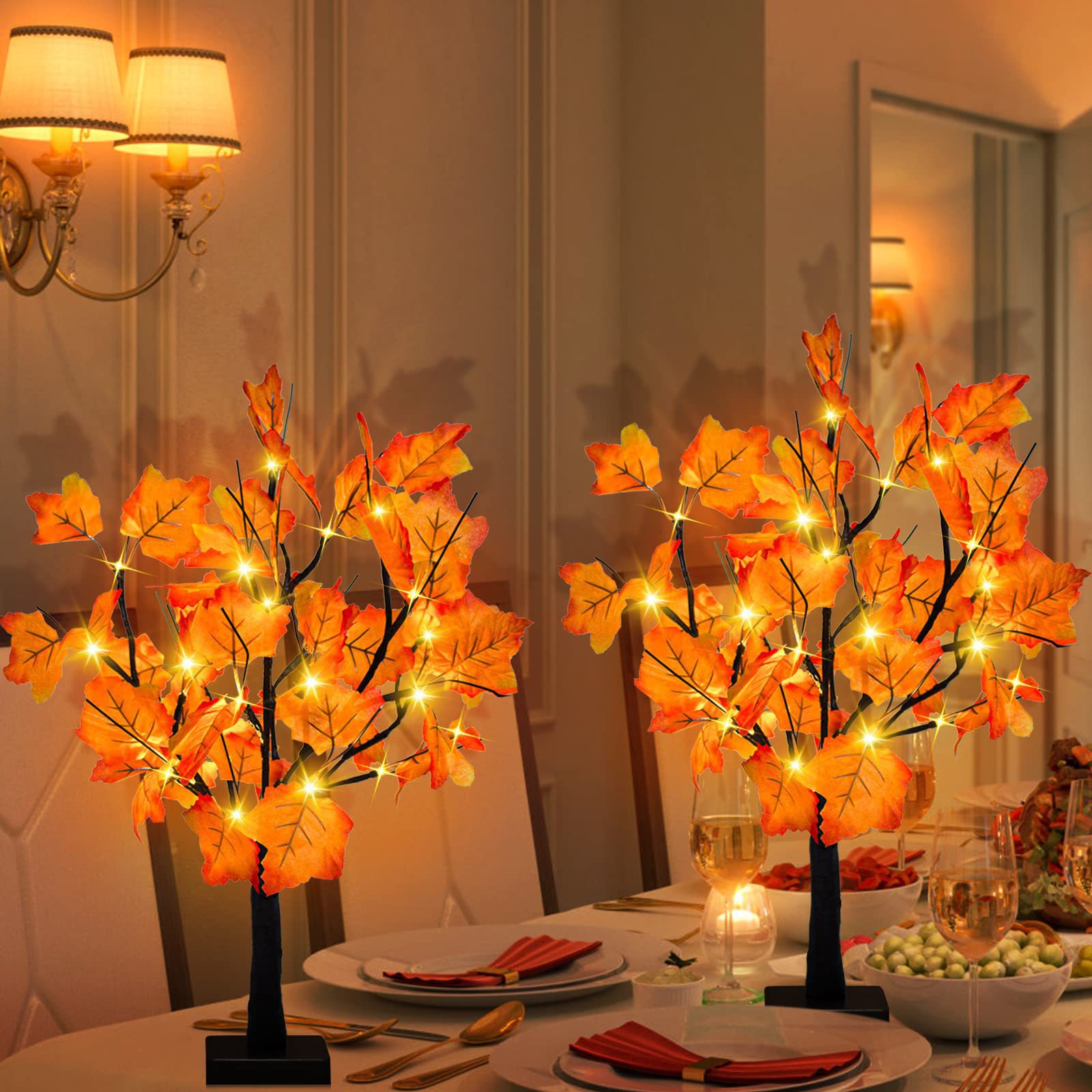 Fall Artificial Maple Tree with 36 LED Lights and Timer|24" High