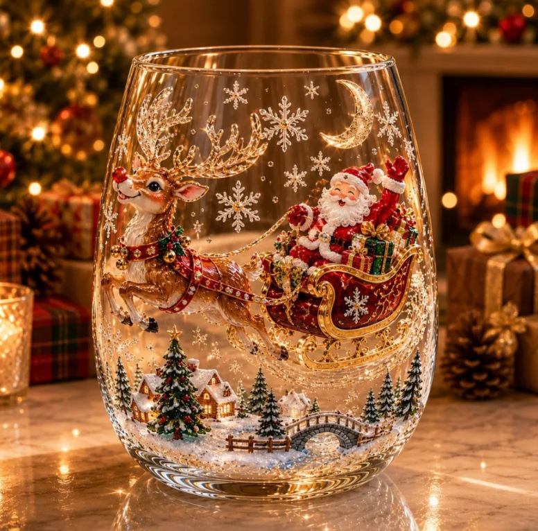 🎄✨ 3D Christmas Glass Art Cup | Luxury Raised Holiday Glassware for Drinks, Decor & Christmas Gifts 🎁