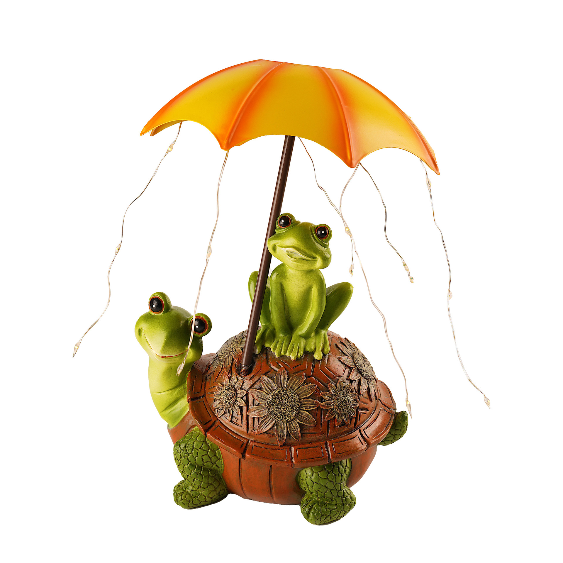 Solar Frog Riding Turtle Garden Outdoor Decor Statue