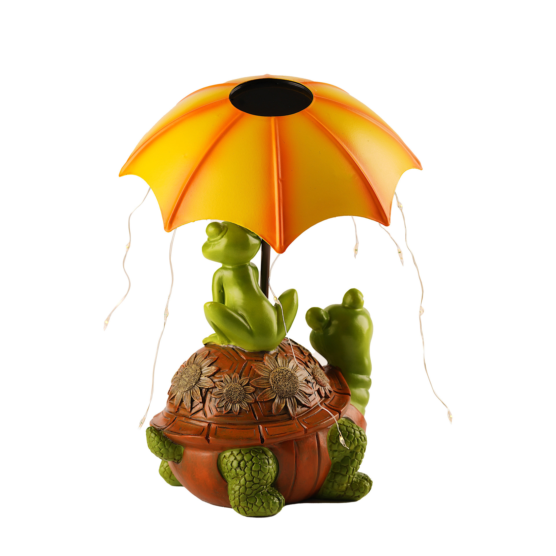 Solar Frog Riding Turtle Garden Outdoor Decor Statue