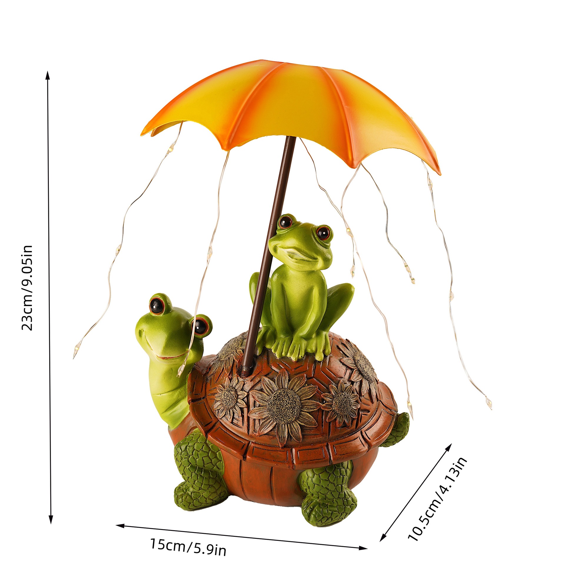 Solar Frog Riding Turtle Garden Outdoor Decor Statue