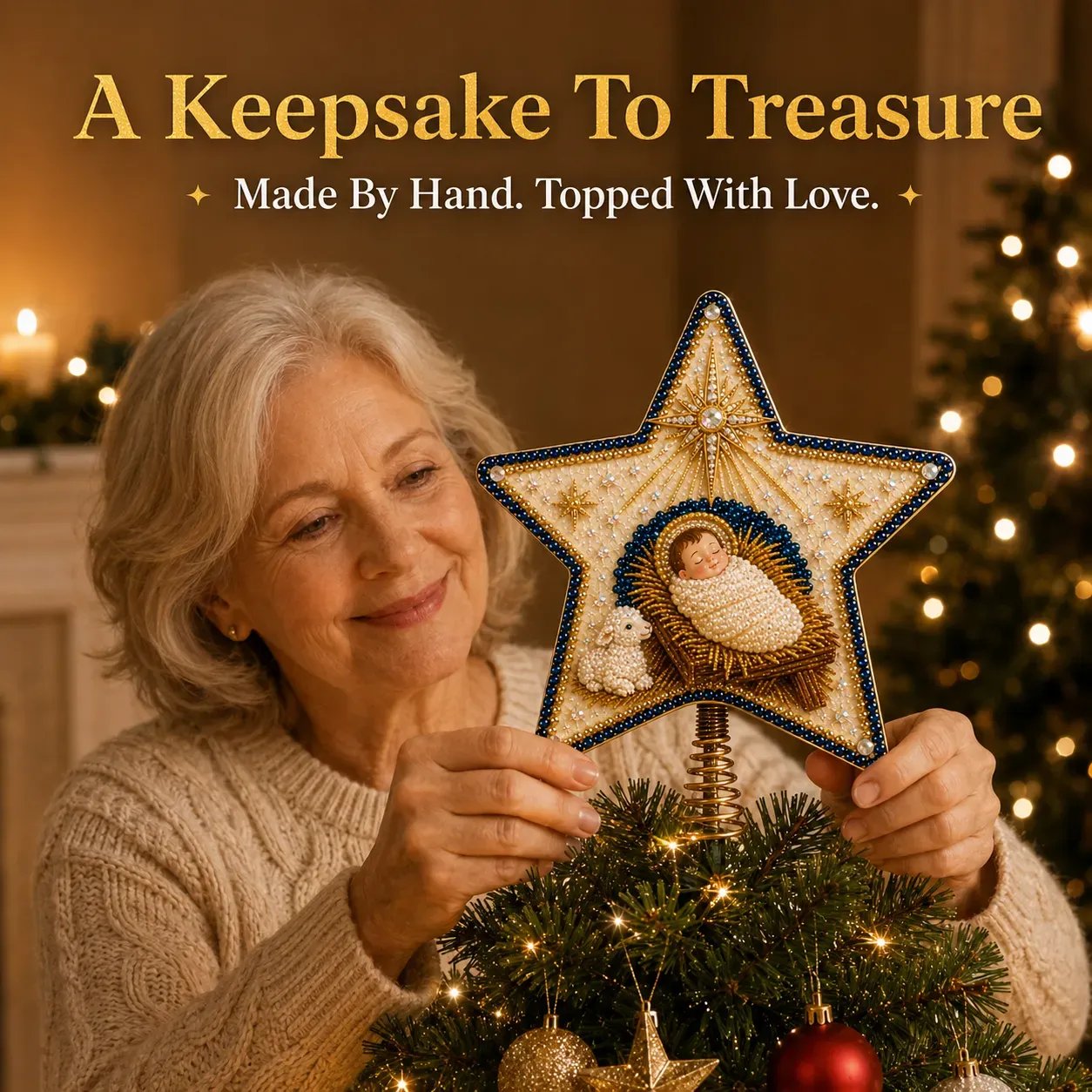 🔥LAST DAY 69% OFF - ⭐ Handcrafted  Pearl Diamond Art Tree Topper Kit