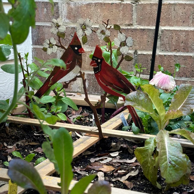 Cardinals on Flowering Dogwood Garden Art | Metal Hand Painted | Cardinal Silhouette