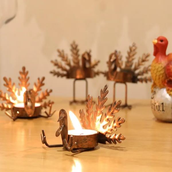 Handmade Metal Turkey Tea Light Candle Holder | Thanksgiving Decor