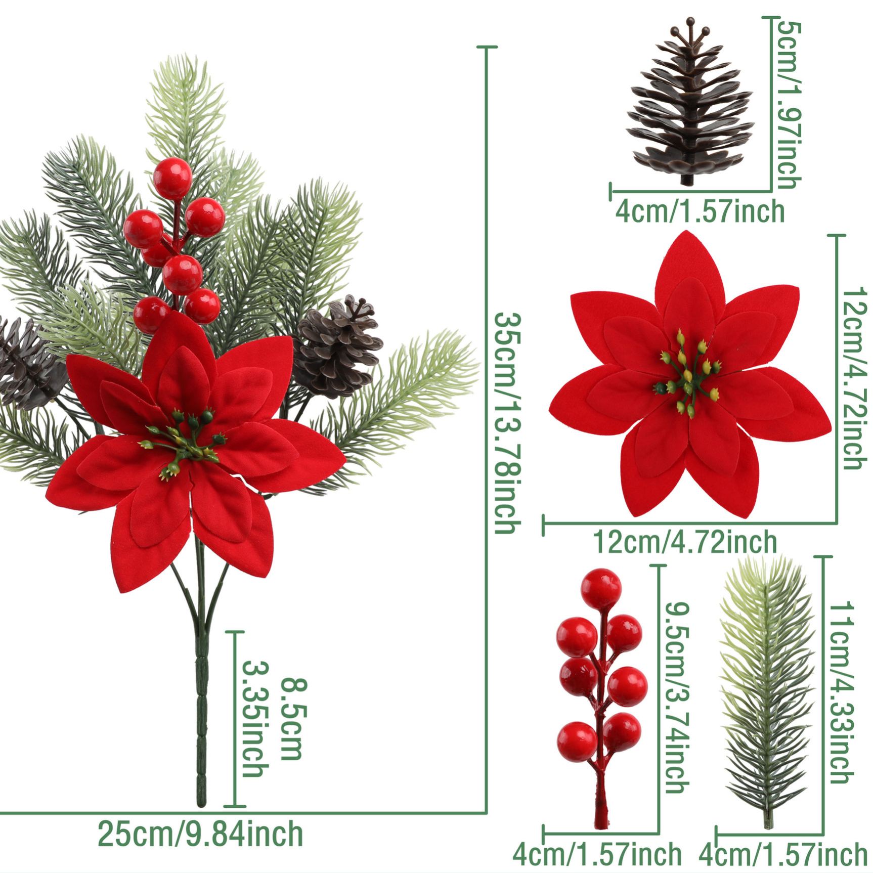 🎄Christmas Red Berry & Evergreen Picks – Add a Warm Holiday Glow ✨