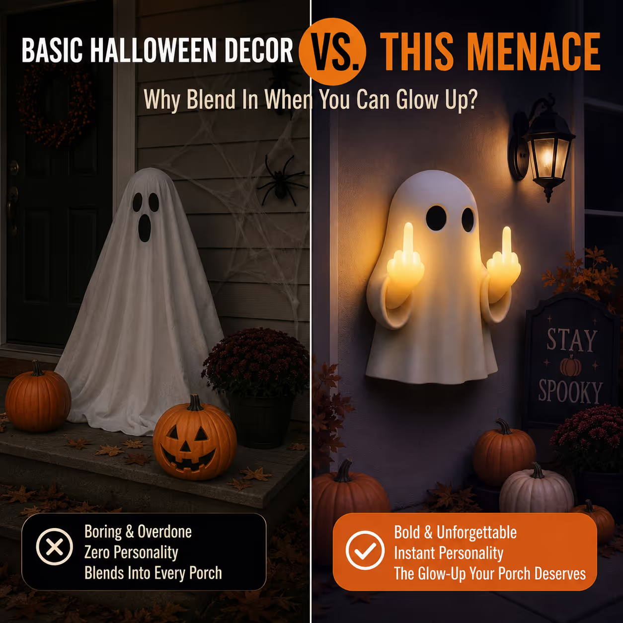 👻👻Glow Spook Funny Middle‑Finger Ghost Wall Decor, Halloween Cute Edgy Ghost Ornament 