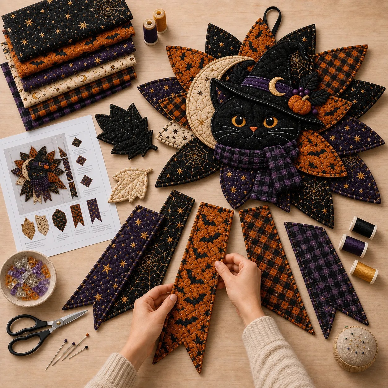 🎉 Holiday Celebration 50% OFF 🎃– Festive Quilted Halloween Door Hanging DIY Sewing Kit