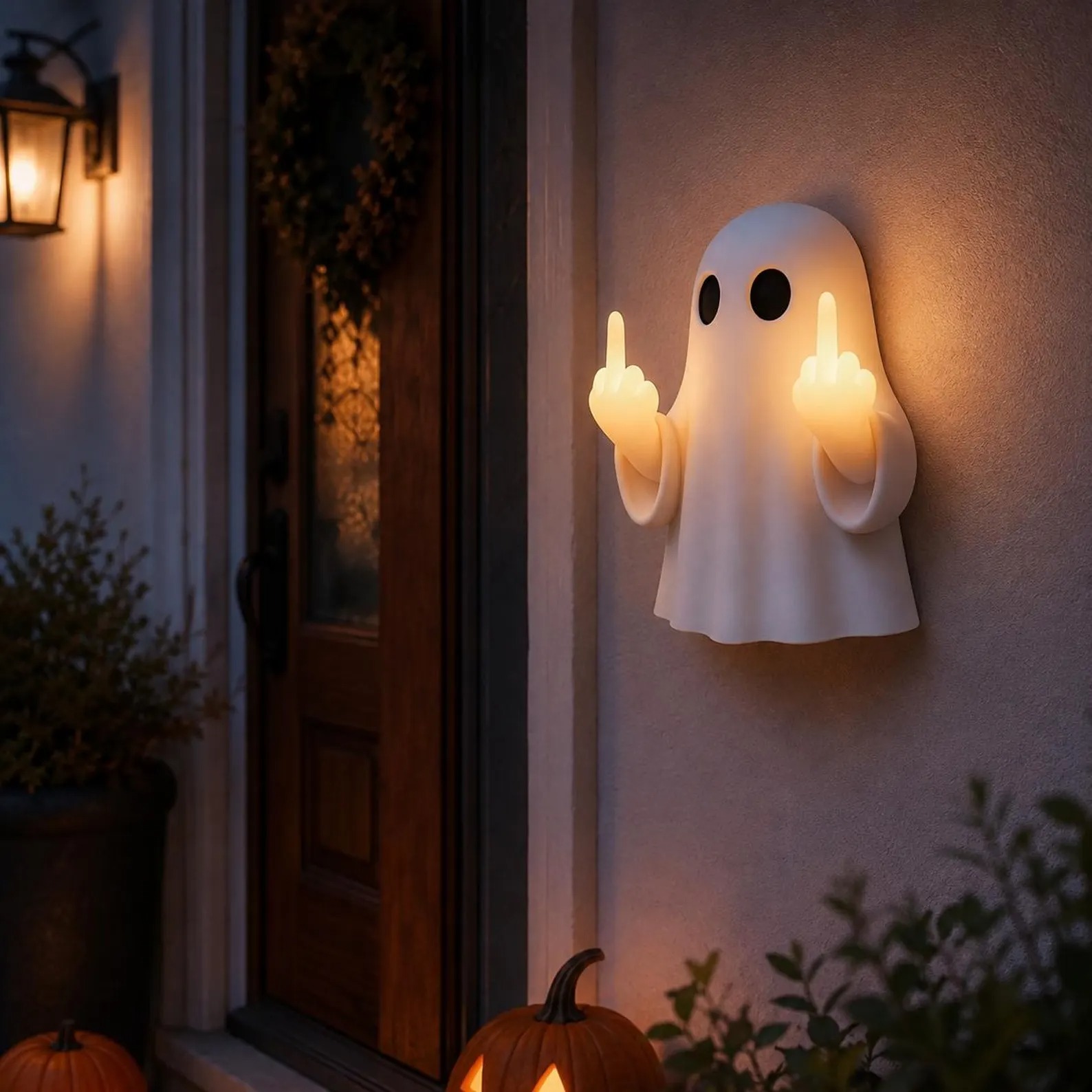 👻👻Funny Ghost Middle Finger LED Lamp,Halloween Cute Edgy Ghost Ornament
