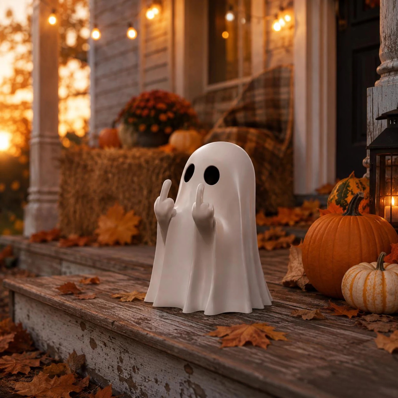👻👻Funny Ghost Middle Finger LED Lamp,Halloween Cute Edgy Ghost Ornament