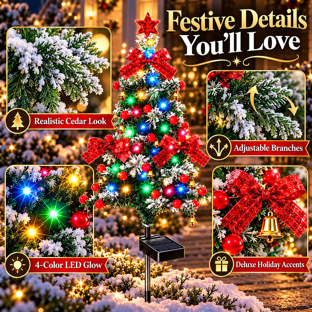 🔥 Solar Cedar Christmas Tree Lights| Festive Outdoor Holiday Decor