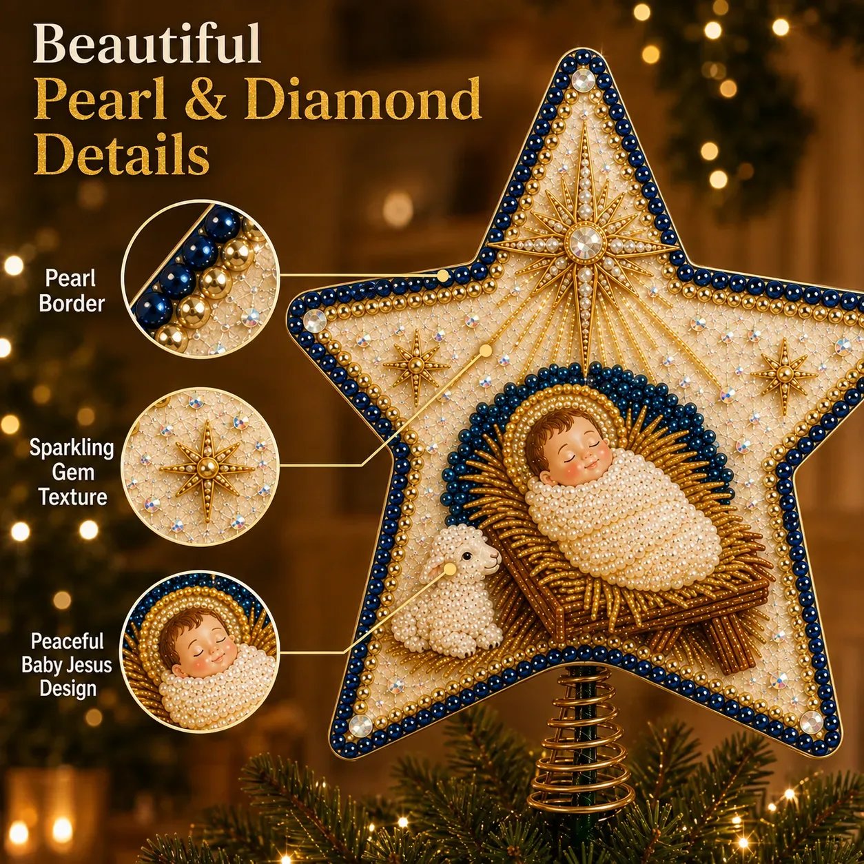 🔥LAST DAY 69% OFF - ⭐ Handcrafted  Pearl Diamond Art Tree Topper Kit
