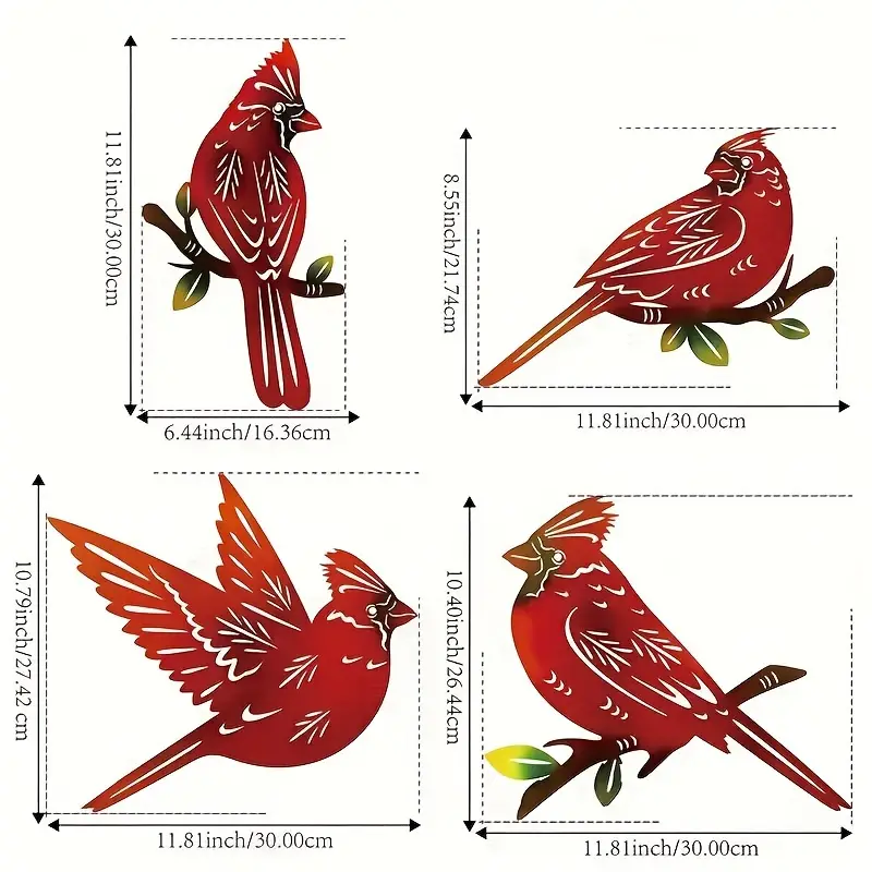 Metal Cardinal Wall Art Decor | Hand Painted Art | Metal Art