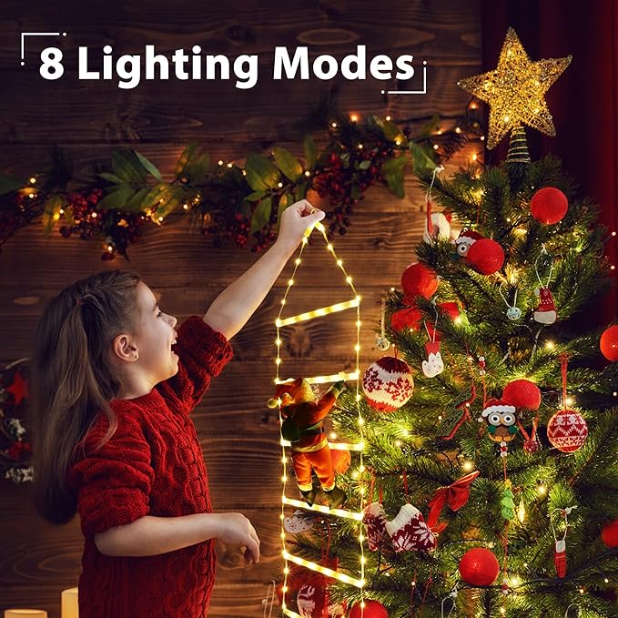 Christmas Decorations LED Ladder Lights with Climbing Santa Claus