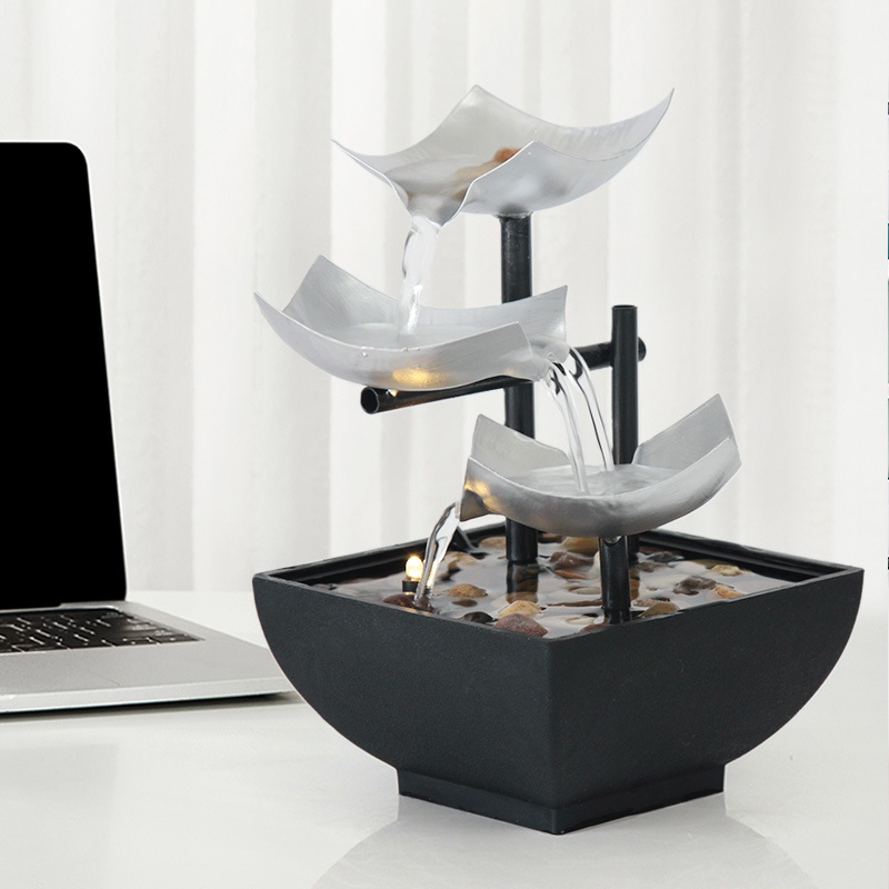 POTIWELL Tabletop Fountain, Home Decor Soothing Sound Machine - Automatic Pump, Deep Basin and Natural River Rocks.
