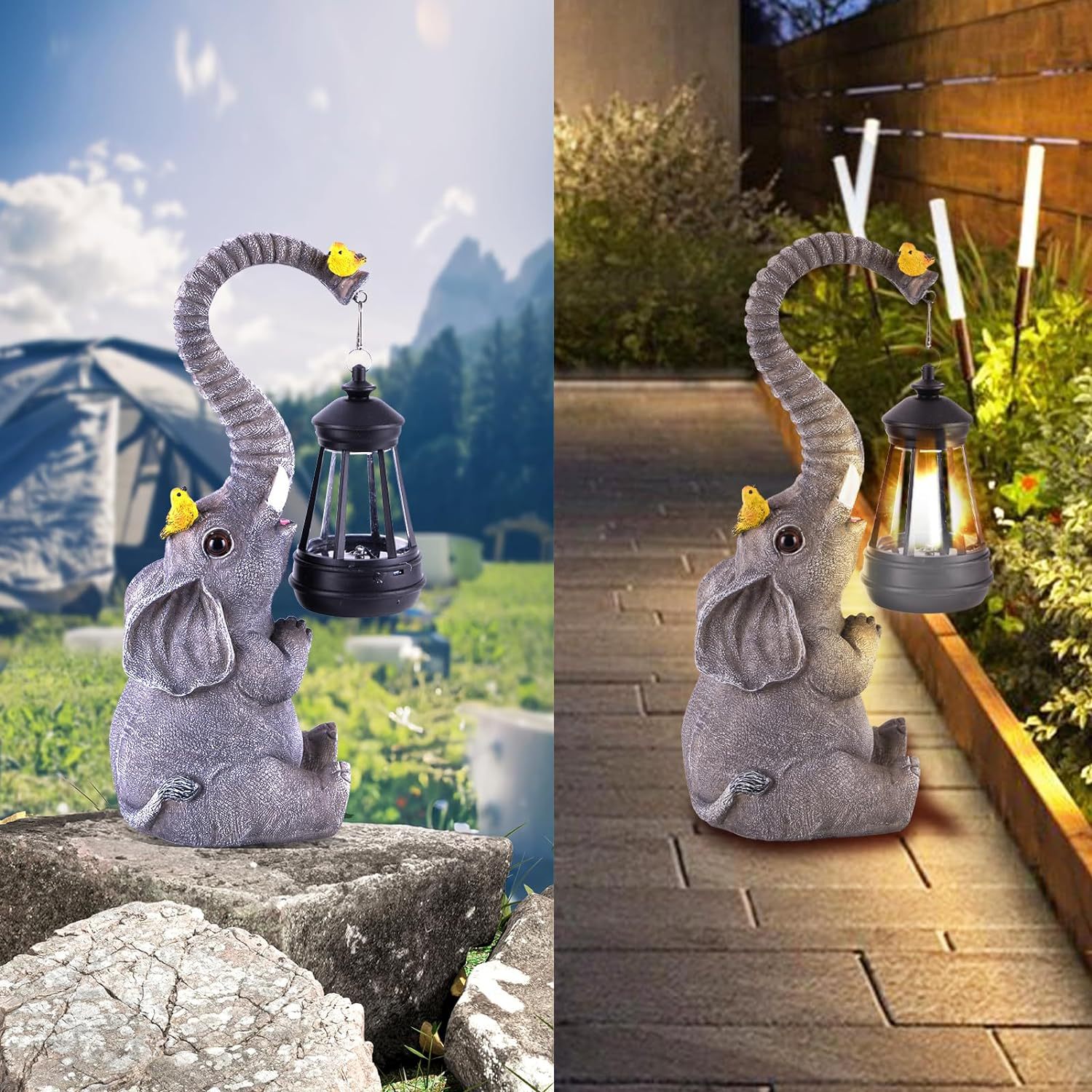 Solar Outdoor Garden Statues Lights, Elephant Figurine Decor