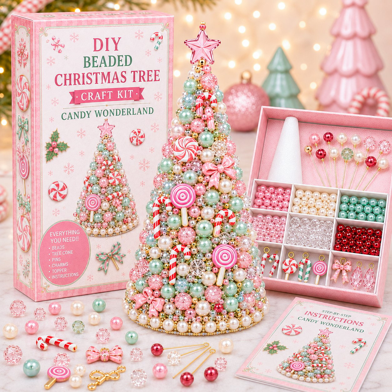 🎄✨Handmade Elegant DIY Beaded Christmas Tree Craft Kit | Collectible Premium Holiday Decor Kit