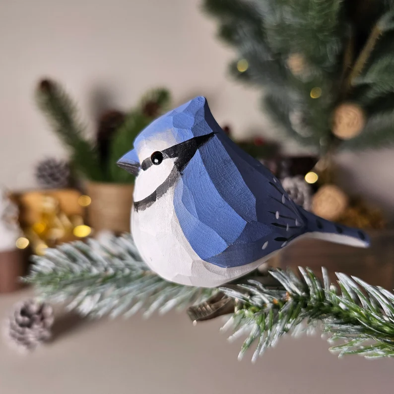 Charming Handcrafted Clip-On Christmas Tree Bird Ornament | Woodcarving Art | Hand Painted Art