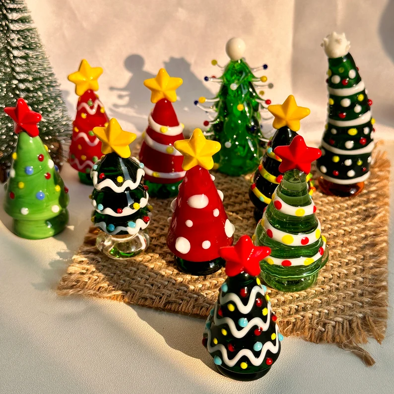 🎄Handmade Lampwork Glass Miniature Christmas Trees | Glass Art