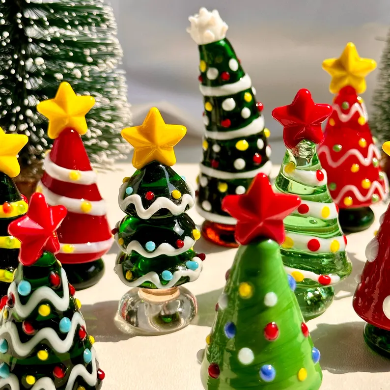 🎄Handmade Lampwork Glass Miniature Christmas Trees | Glass Art