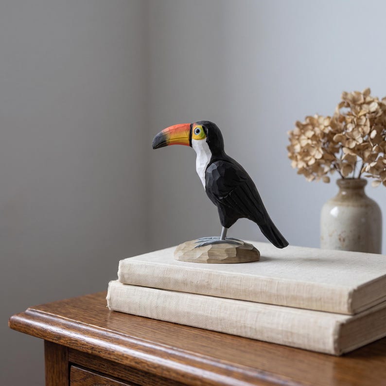 Toucan wood bird sculpture unique desktop ornament