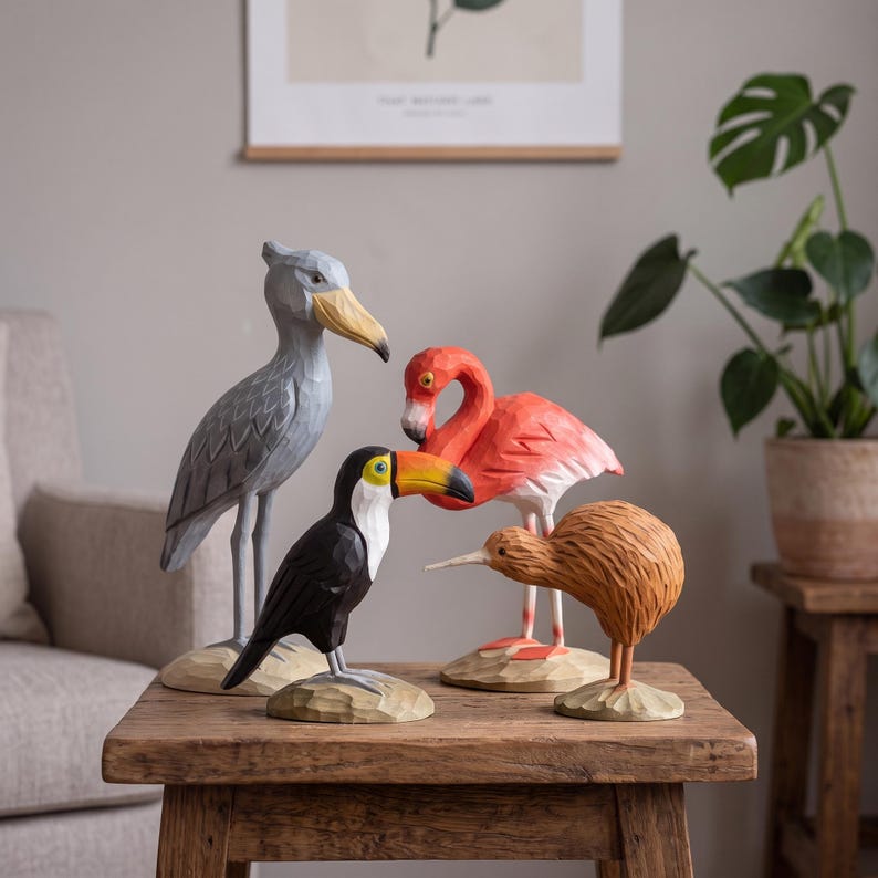 Toucan wood bird sculpture unique desktop ornament