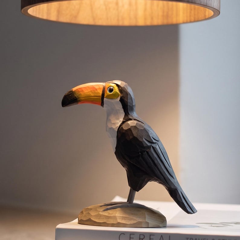 Toucan wood bird sculpture unique desktop ornament