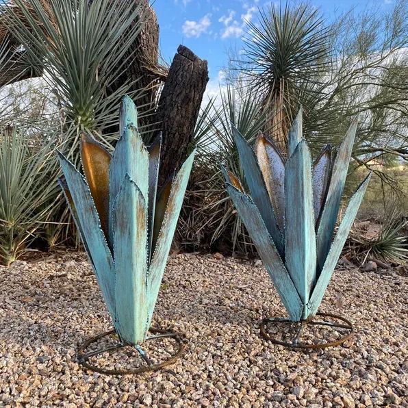 Rustic turquoise metal agave  decor