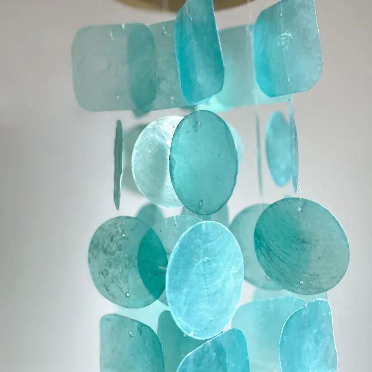 Turquoise Blue Green Capiz Shell Beach Decor Wind Chimes, 24 Inches