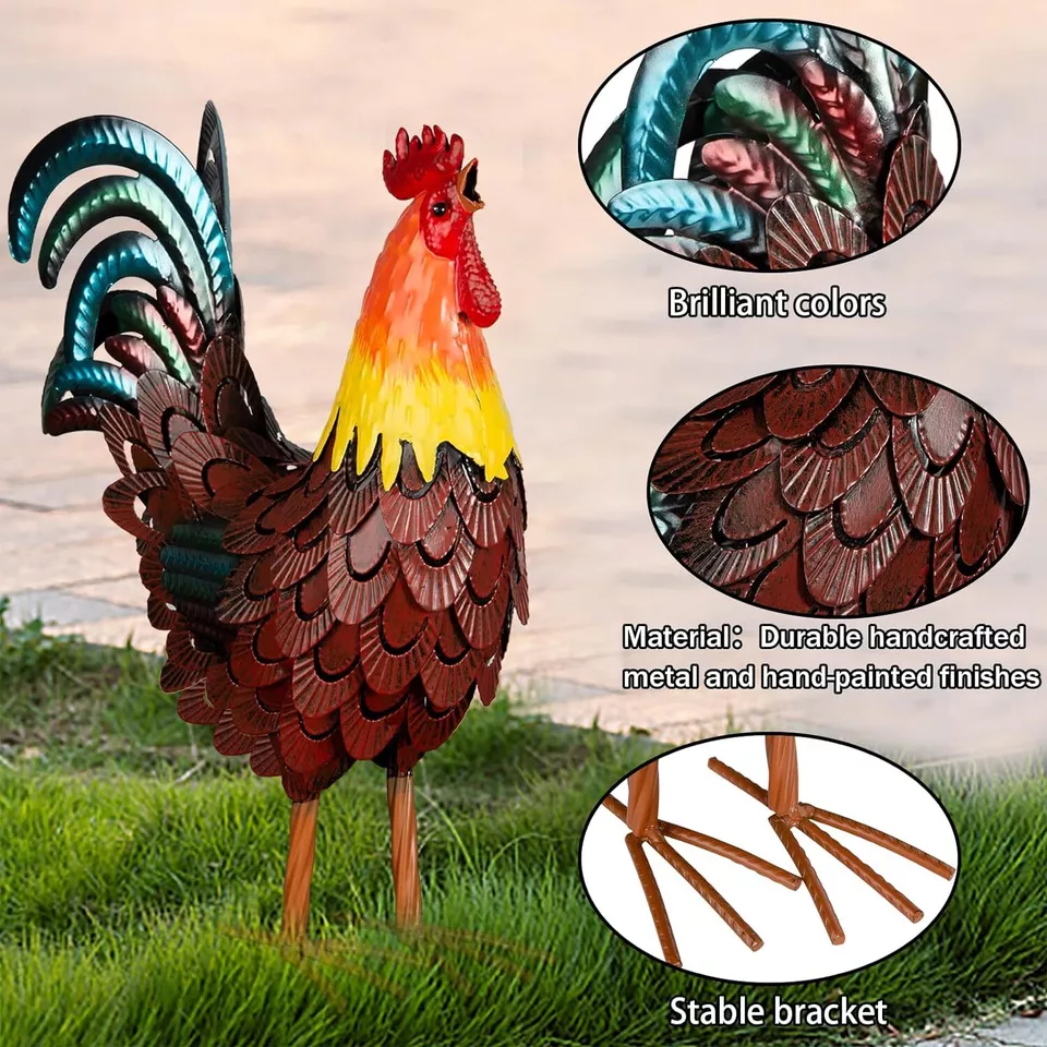 Iron Rooster Garden Statue