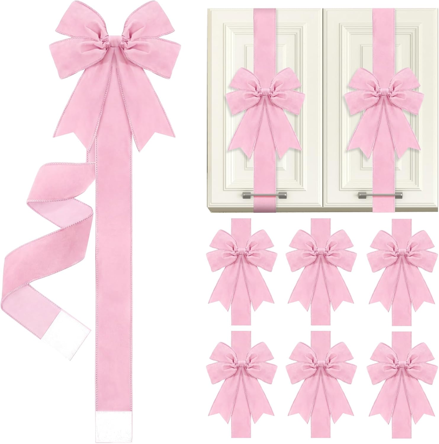 6 Pcs Burgundy Velvet Christmas Cabinet Bows Ribbons