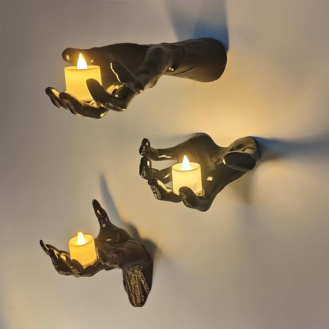 Wall Mounted Horror Outstretched Hand | Comes with a Lit Candle | Wall Art Sculpture