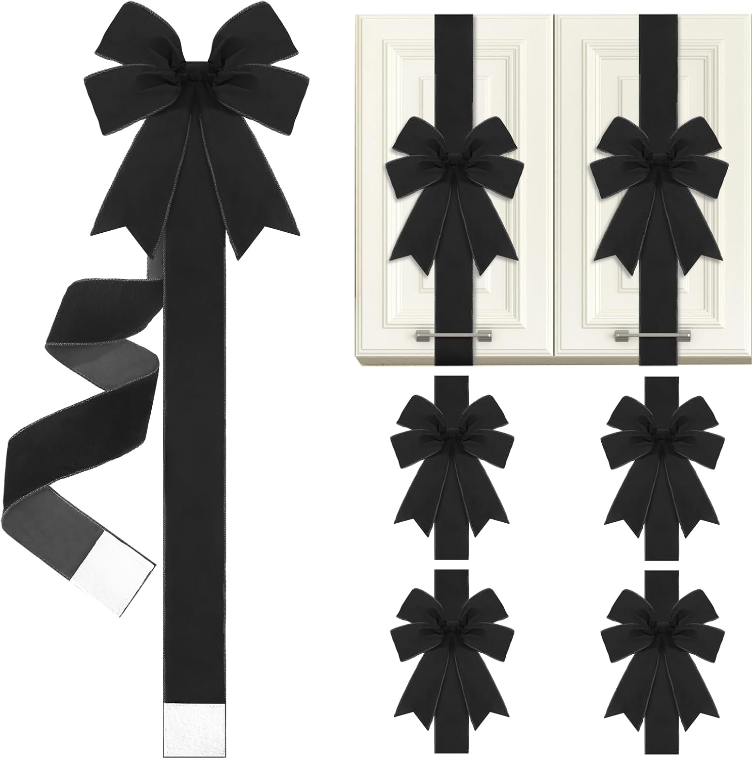 6 Pcs Burgundy Velvet Christmas Cabinet Bows Ribbons