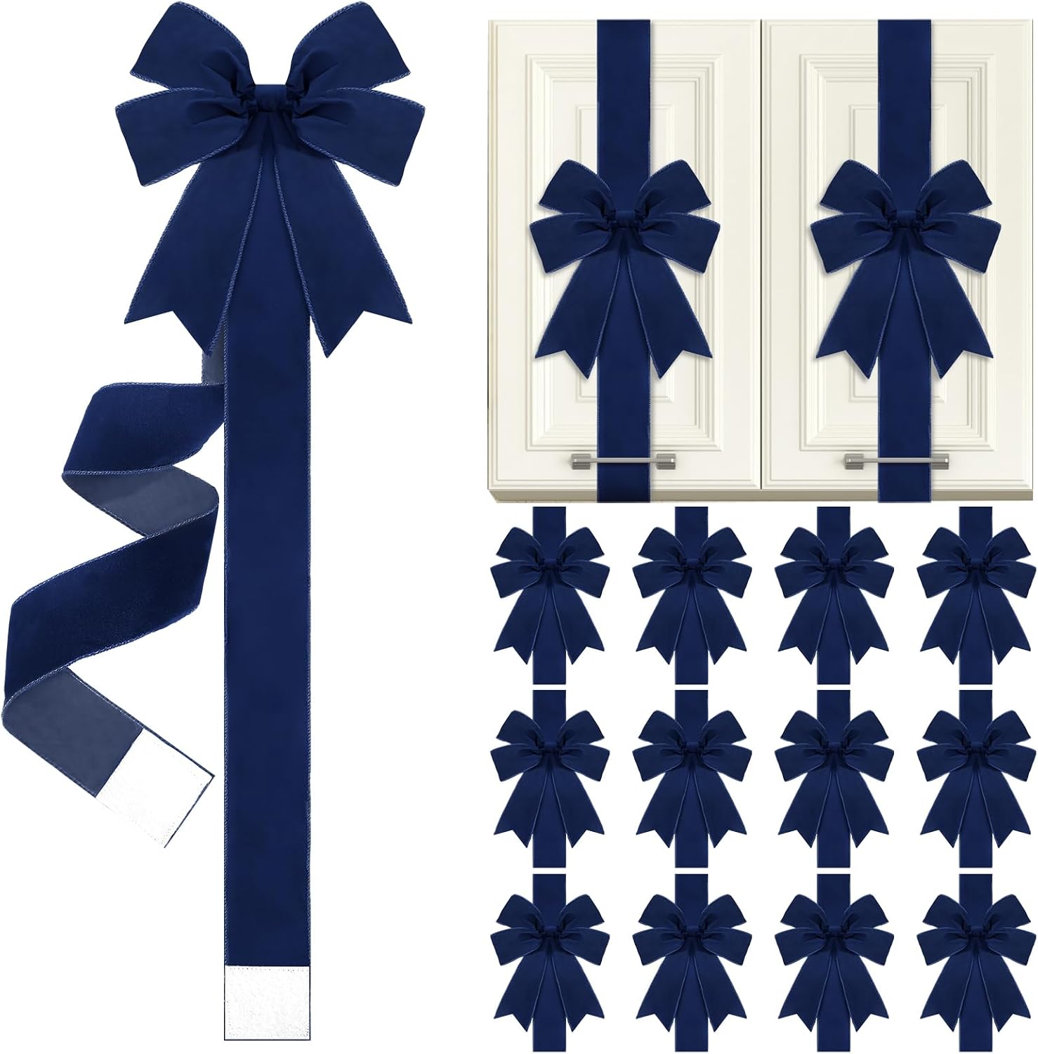 6 Pcs Burgundy Velvet Christmas Cabinet Bows Ribbons